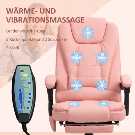 Massaažifunktsiooniga kontoritool, 7 vibratsioonipunkti, roosa