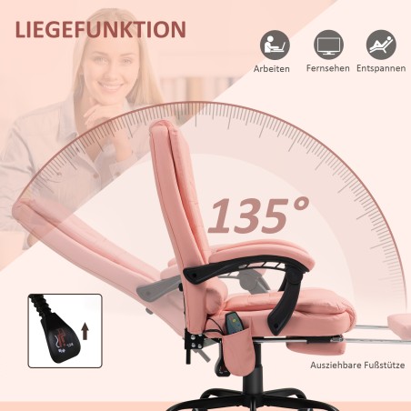 Massaažifunktsiooniga kontoritool, 7 vibratsioonipunkti, roosa