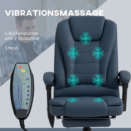 Massaažifunktsiooniga kontoritool, 7 vibratsioonipunkti, sinine