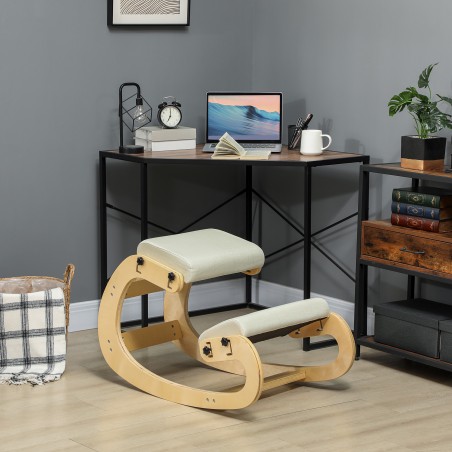 Ergonoomiline põlvetool 6 reguleeritava asendiga, puidust alus, kreemvalge