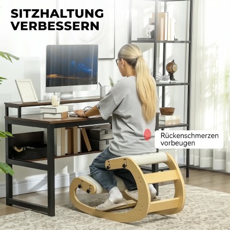 Ergonoomiline põlvetool 6 reguleeritava asendiga, puidust alus, kreemvalge