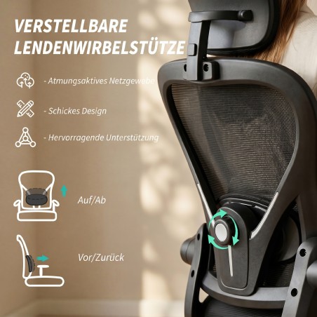 Ergonoomiline kontoritool kokkuklapitavate käetugede ja reguleeritava nimmetoega, must