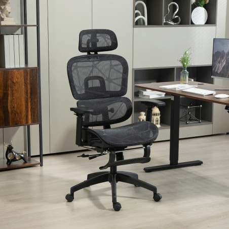 Must ergonoomiline võrkkattega kontoritool käetugede ja peatoega