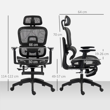 Must ergonoomiline võrkkattega kontoritool käetugede ja peatoega