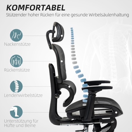 Must ergonoomiline võrkkattega kontoritool käetugede ja peatoega