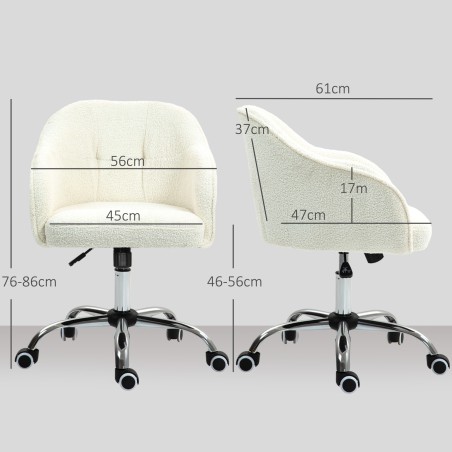 Kreemvalge ergonoomiline kodukontoritool kiikumisfunktsiooniga, 56 × 61 × 86 cm