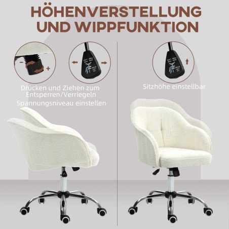 Kreemvalge ergonoomiline kodukontoritool kiikumisfunktsiooniga, 56 × 61 × 86 cm