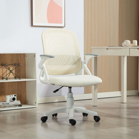Ergonoomiline võrgust kontoritool kokkuklapitavate käetugede ja nimmetoega, valge