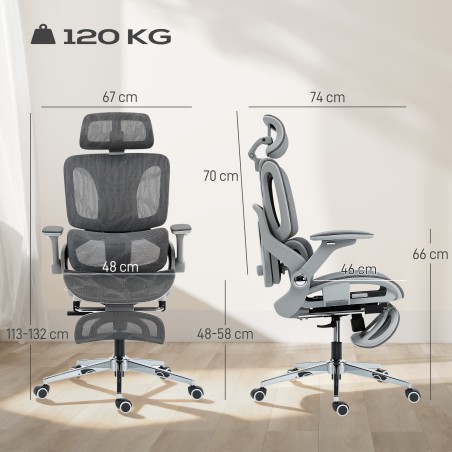 Ergonoomiline võrk-kontoritool eraldi seljatoe ja 4D-käetugedega, hall