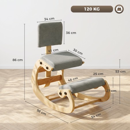 Ergonoomiline põlvtool seljatoega, velveti välimus, tumehall