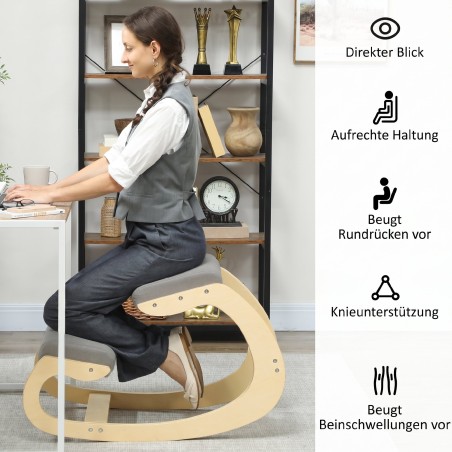 Ergonoomiline kiikuv põlvistool kodukontorisse, helehall