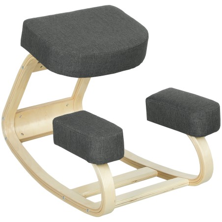 Ergonoomiline polsterdatud põlvistool kasepuidust raamiga, kuni 120 kg, tumehall
