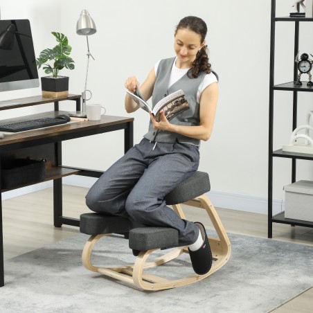 Ergonoomiline polsterdatud põlvistool kasepuidust raamiga, kuni 120 kg, tumehall