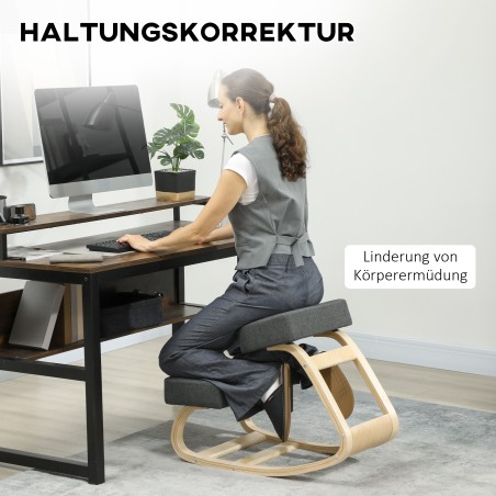 Ergonoomiline polsterdatud põlvistool kasepuidust raamiga, kuni 120 kg, tumehall