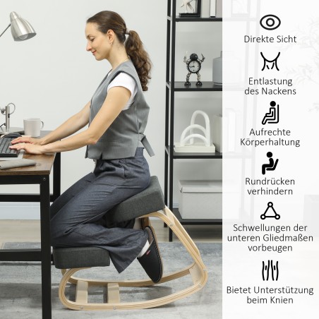 Ergonoomiline polsterdatud põlvistool kasepuidust raamiga, kuni 120 kg, tumehall