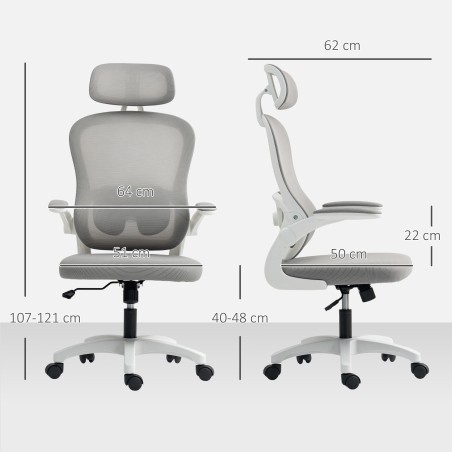 Ergonoomiline kontoritool võrk-seljatoe, klapitavate käetugede ja kiigefunktsiooniga, hall