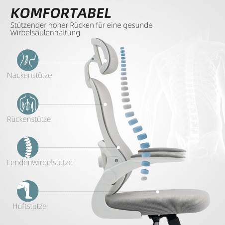 Ergonoomiline kontoritool võrk-seljatoe, klapitavate käetugede ja kiigefunktsiooniga, hall
