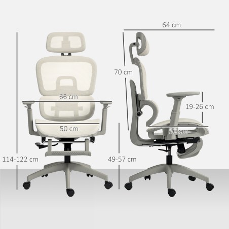 Ergonoomiline ratastel kontoritool võrkriide, käetugede ja peatoega, beež