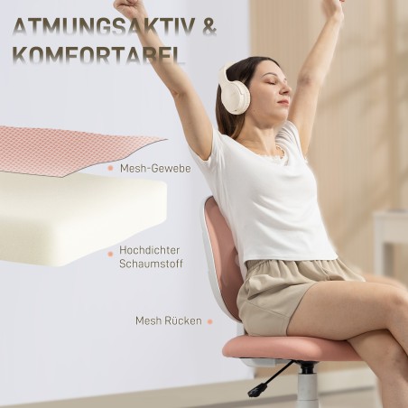 Ergonoomiline kontoritool C-kujulise seljatoe ja reguleeritava kõrgusega, roosa