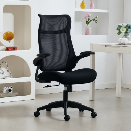 Must ergonoomiline kontoritool 3D-käetugede ja peatugedega