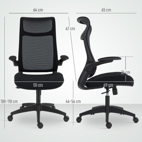 Must ergonoomiline kontoritool 3D-käetugede ja peatugedega