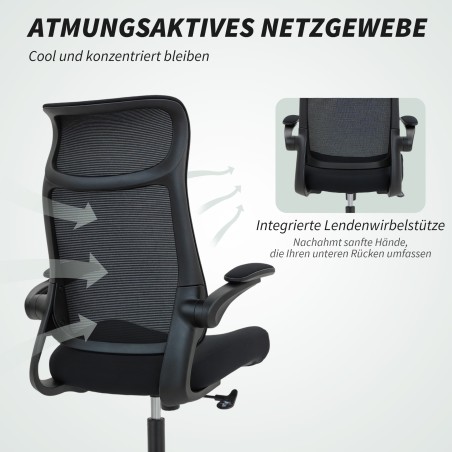 Must ergonoomiline kontoritool 3D-käetugede ja peatugedega