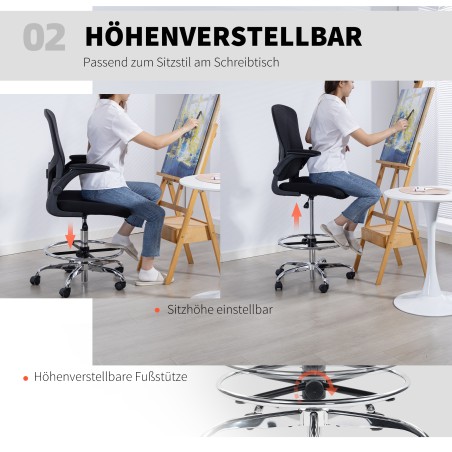 Reguleeritav ja pööratav joonistustool nimmetoega, must