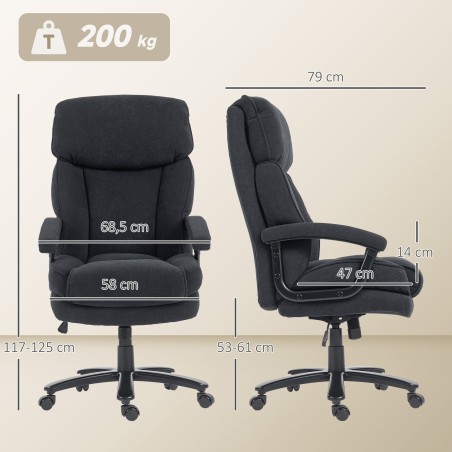 Ergonoomiline kõrge seljatoega kontoritool kuni 200 kg, must