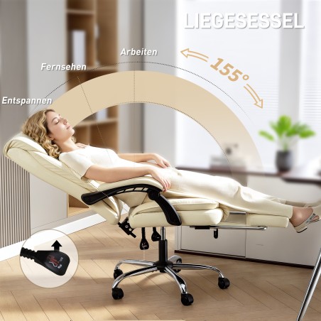 Ergonoomiline kontoritool jalatoe ja kunstnahast kattega, beež-must