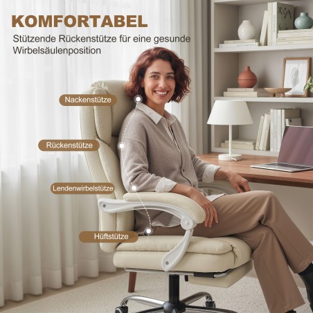 Lamamisfunktsiooniga kontoritool jalatoega, 64 × 73 × 120 cm, beež