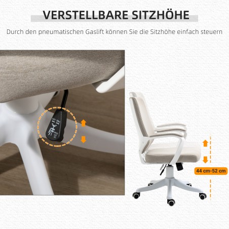 Ergonoomiline reguleeritav kontoritool kiikfunktsiooni ja ratastega, beež-valge