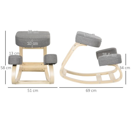 Ergonoomiline põlvetool kasepuidust, hall, kandevõime 120 kg