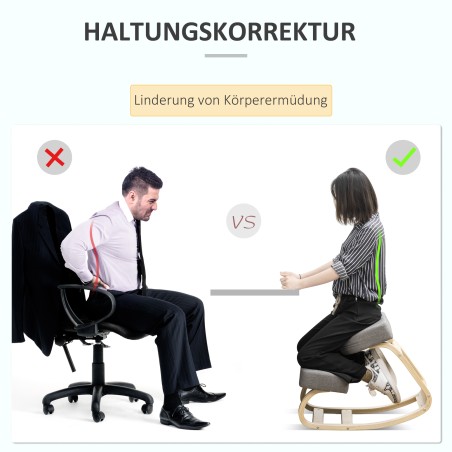 Ergonoomiline põlvetool kasepuidust, hall, kandevõime 120 kg
