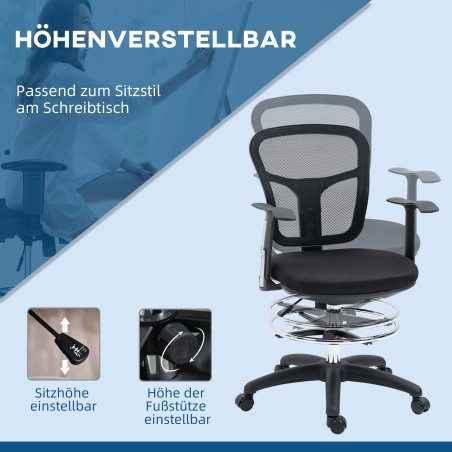 Must reguleeritava kõrgusega joonistus- ja arvutitool jalatoega 59 × 59 × 115 cm