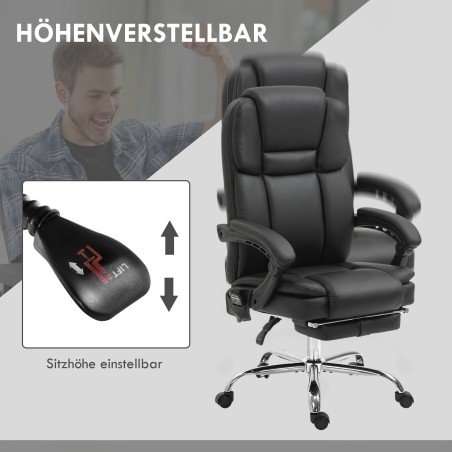 Reguleeritav kontoritool 6 massaažipunkti, soojendusfunktsiooni ja jalatoega, must