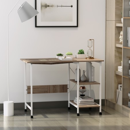 Kokkupandav ratastega arvutilaud MDF-ist, naturaalne, 107 × 55 × 76 cm