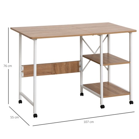Kokkupandav ratastega arvutilaud MDF-ist, naturaalne, 107 × 55 × 76 cm