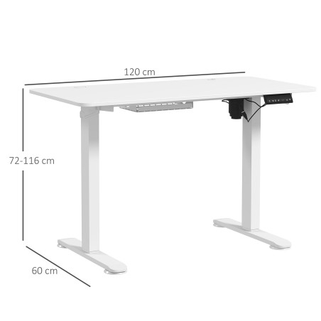 Reguleeritava kõrgusega seisulaud 120 × 60 × 72–116 cm, valge