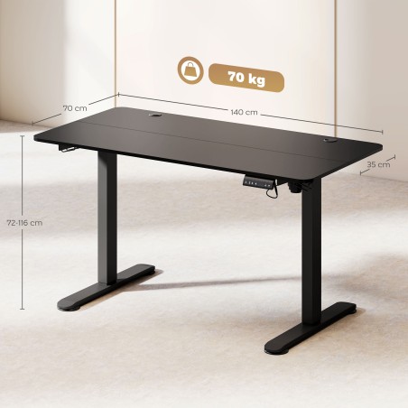 Reguleeritava kõrgusega arvutilaud, 140 × 70 × 116 cm, must