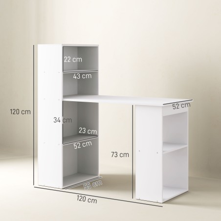 Valge arvutilaud 2 riiuli ja 5 riiulipinnaga, 120 × 55 × 120 cm