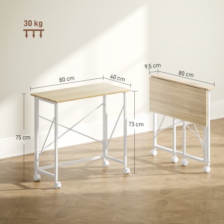 Kokkupandav ratastega kirjutuslaud, teras ja MDF, naturaalne
