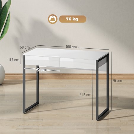 Arvuti- ja kontorilaud 100 × 50 cm, 2 sahtliga, valge