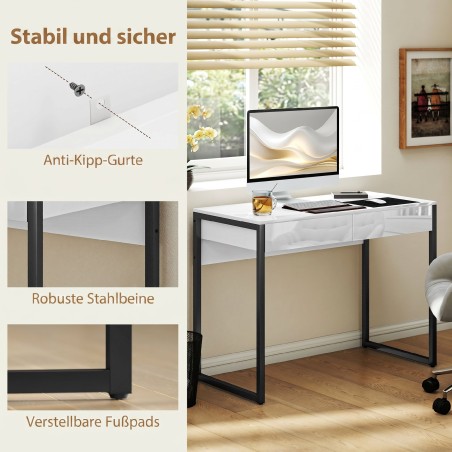 Arvuti- ja kontorilaud 100 × 50 cm, 2 sahtliga, valge