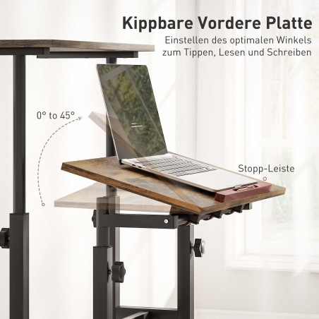 Rustikaalne pruun ratastega reguleeritava kõrgusega kirjutuslaud, 60 × 60 × 70,5–120 cm