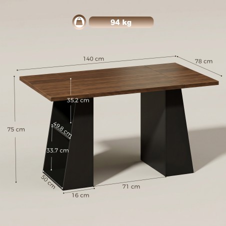 140 cm tööstusstiilis kirjutuslaud 4 avatud riiuliga, pruun-must