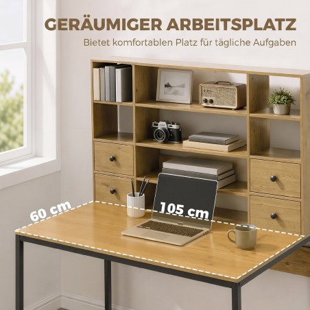 Arvutilaud 4 sahtli ja riiulitega, 105 cm, naturaalne puit