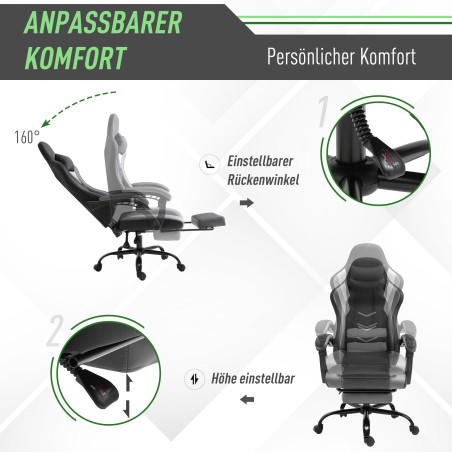 Ergonoomiline reguleeritava kõrgusega mängu- ja kontoritool jalatoega
