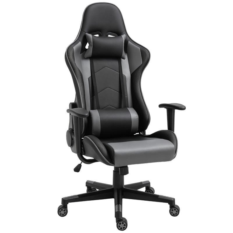 Ergonoomiline kontori- ja mängutool, kunstnahast, must, 67,5 × 74 × 126–136 cm