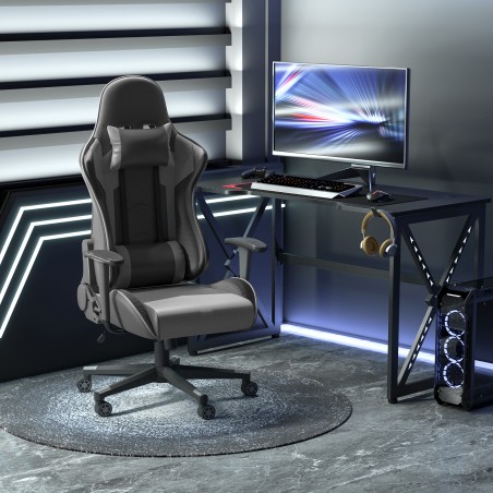 Ergonoomiline kontori- ja mängutool, kunstnahast, must, 67,5 × 74 × 126–136 cm