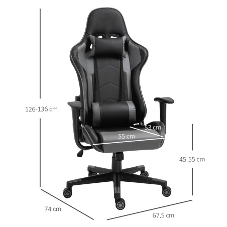 Ergonoomiline kontori- ja mängutool, kunstnahast, must, 67,5 × 74 × 126–136 cm